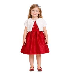 Red Velvet Valentines Christmas Party Dress White Faux Fur Crop Jacket